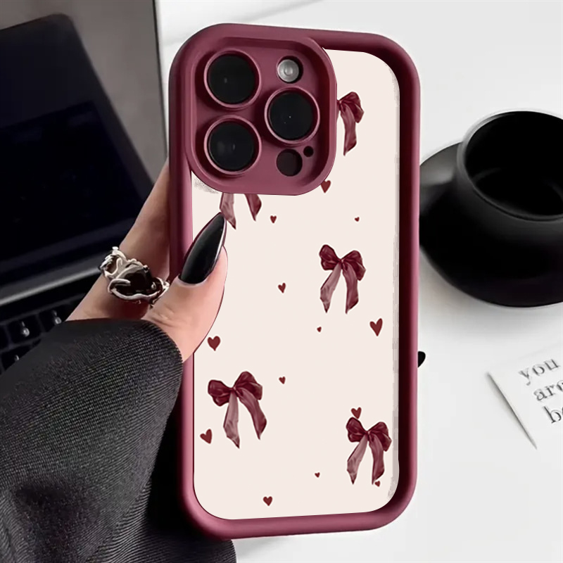 Wine & Beer Packages - Şarap Kırmızısı Fiyonk Kalp Desenli Telefon