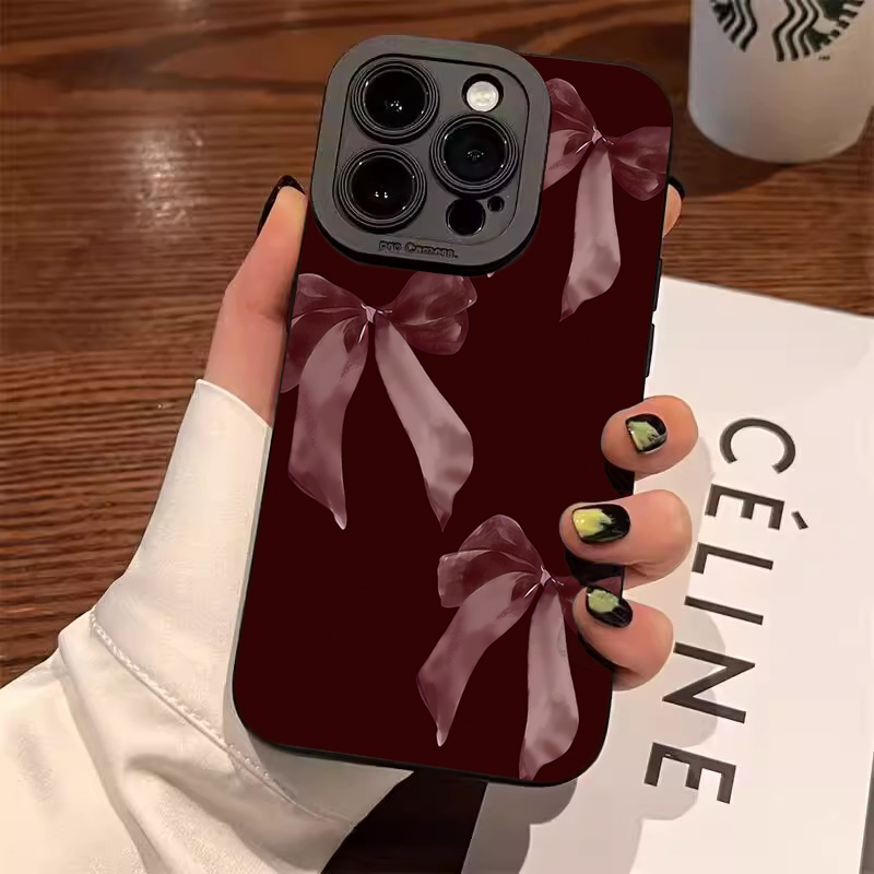 Wine & Beer Packages - Şarap Kırmızısı Fiyonk Desenli Yumuşak Telefon